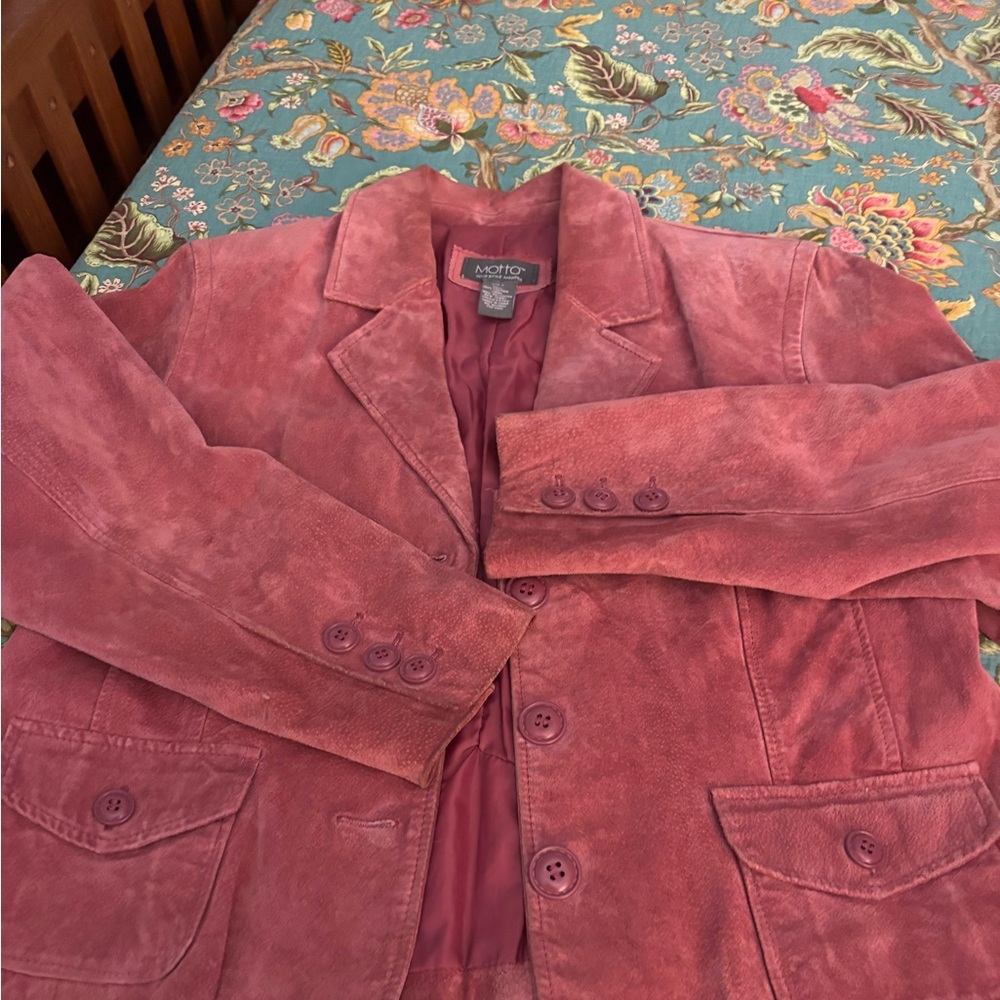 Motto Dusty Rose Suede Leather Blazer for Women